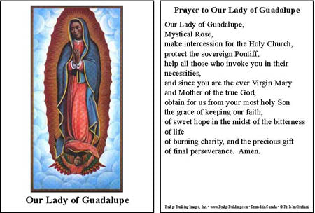 Our Lady Guadalupe Prayer Card
