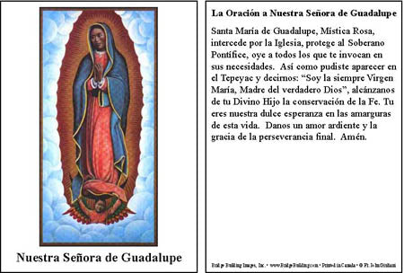 Our Lady Guadalupe Spanish Prayer Card