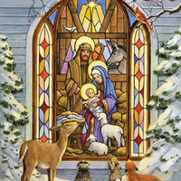 Stained Glass Nativity Christmas Card